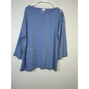 NEW! JJill Pima Cotton Striped Top Sz XL 3/4 Sleeve nautical Scoop Neck